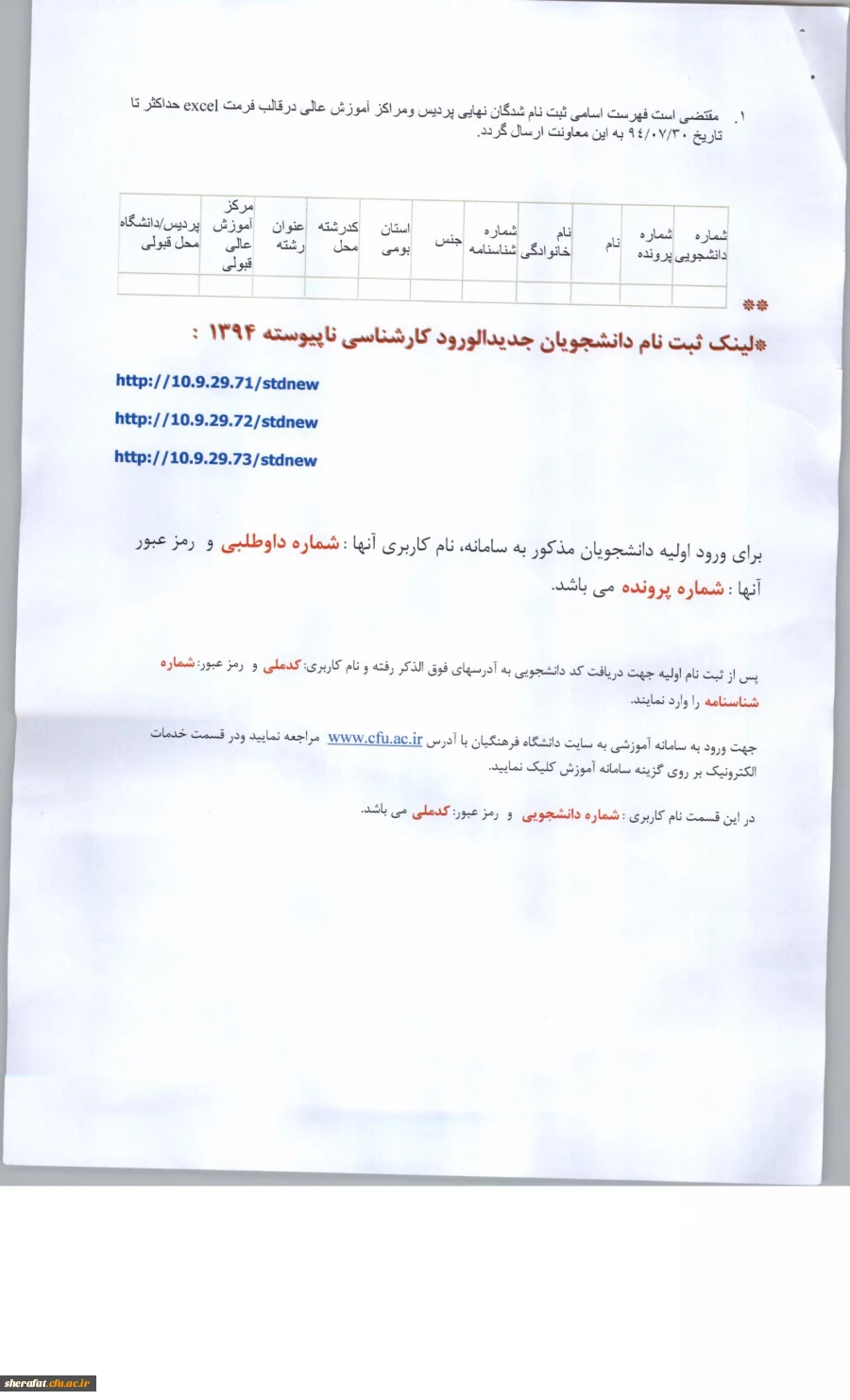 قابل توجه دانشجویان کارشناسی ناپیوسته - ورود ی 94 4