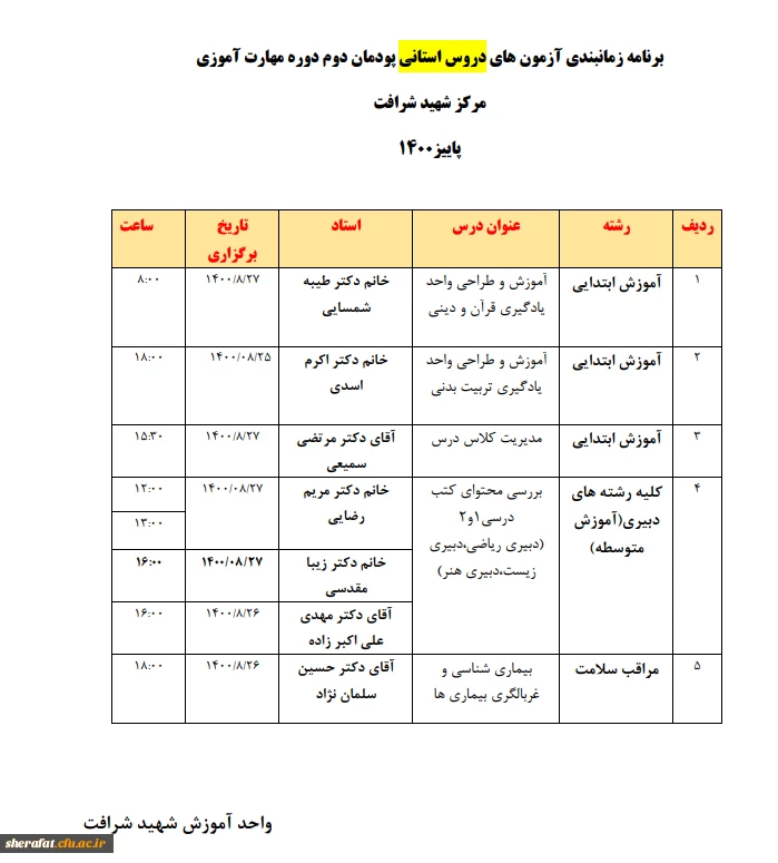 آزمون پودمان دوم