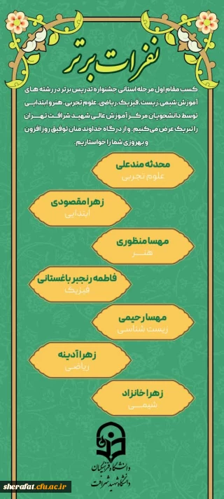 نفرات برتر مرحله استانی جشنواره تدریس برتر